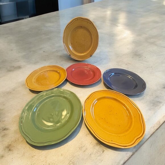 Set Of 6 Sabatier Cannes Stoneware Salad Plates 8" Microwave & Dishwasher Safe - Picture 1 of 6